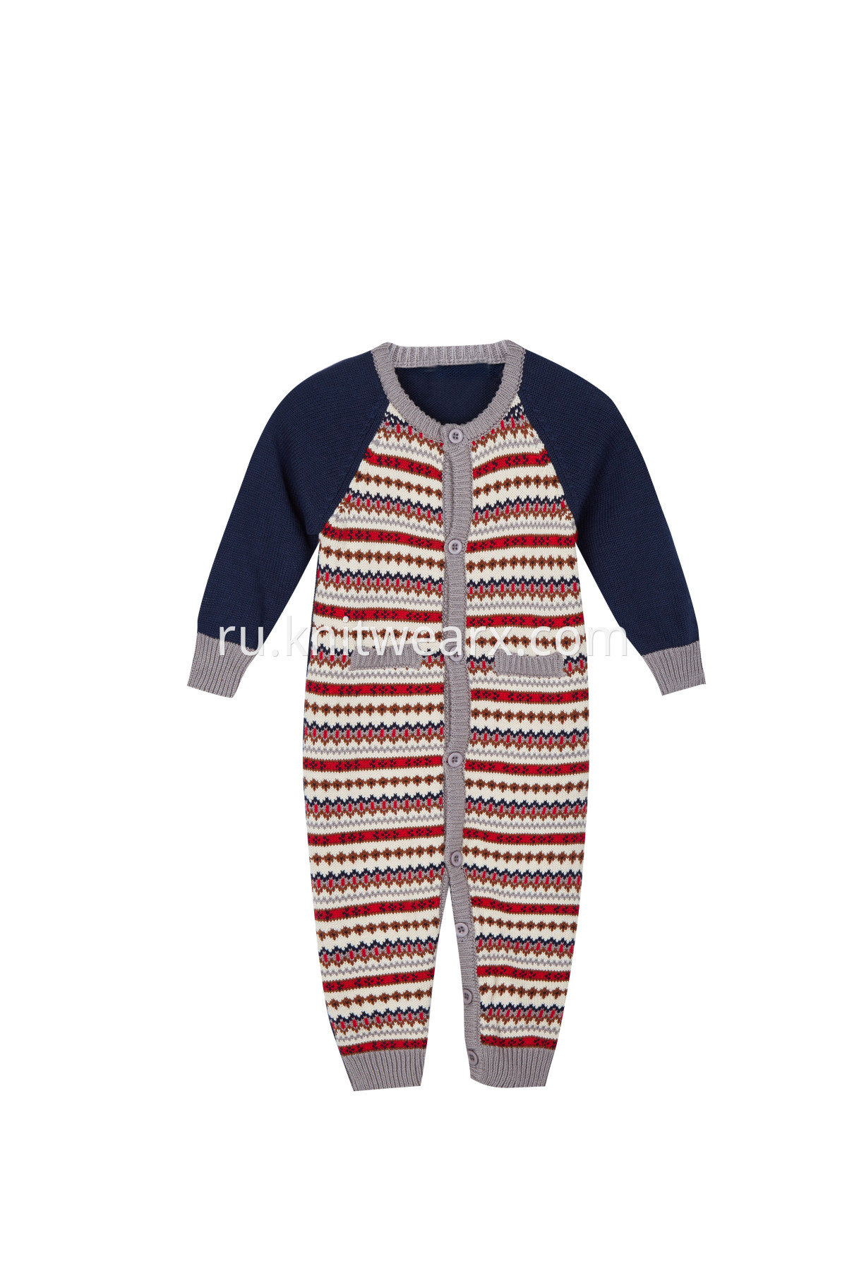 Baby's Warm Jacquard Pajamas Button Closure Crew Neck Sweater